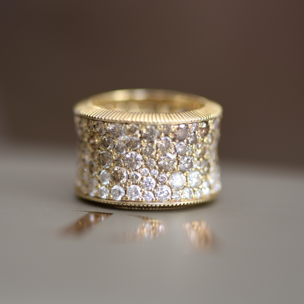 Champagne, White Diamonds Gold Ring, "Glow" collcetion - 17347