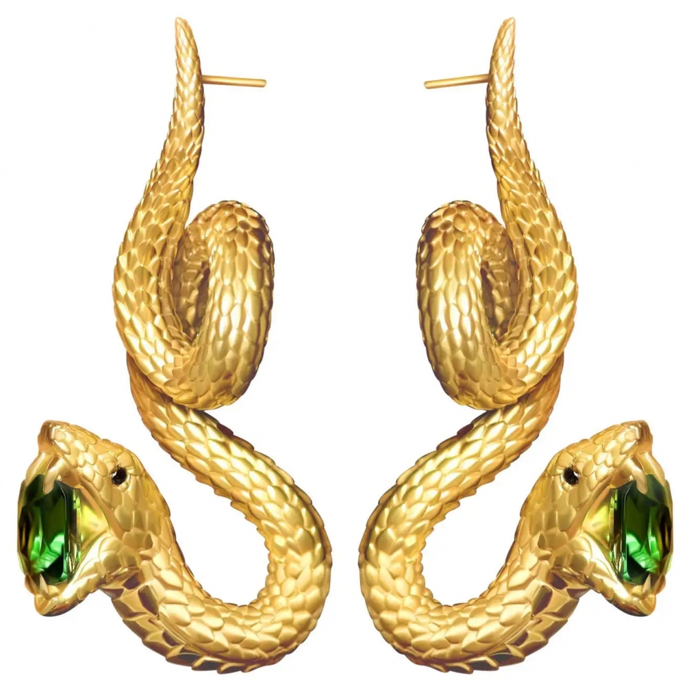 5,11 Carat Green Vivid Tsavorite 18 Karat Yellow Golden Serpent Earrings by D&A - 17370