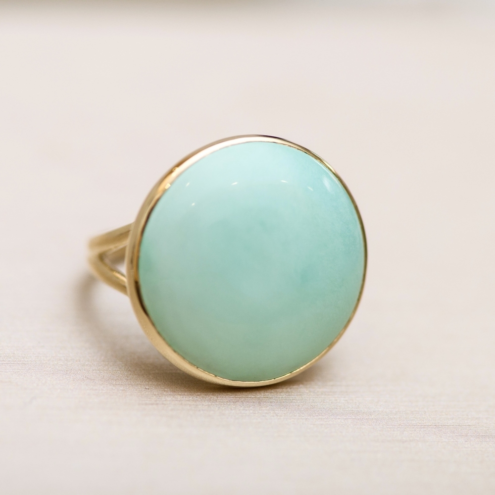 Natural Blue Turquoise Yellow Gold Cocktail Ring