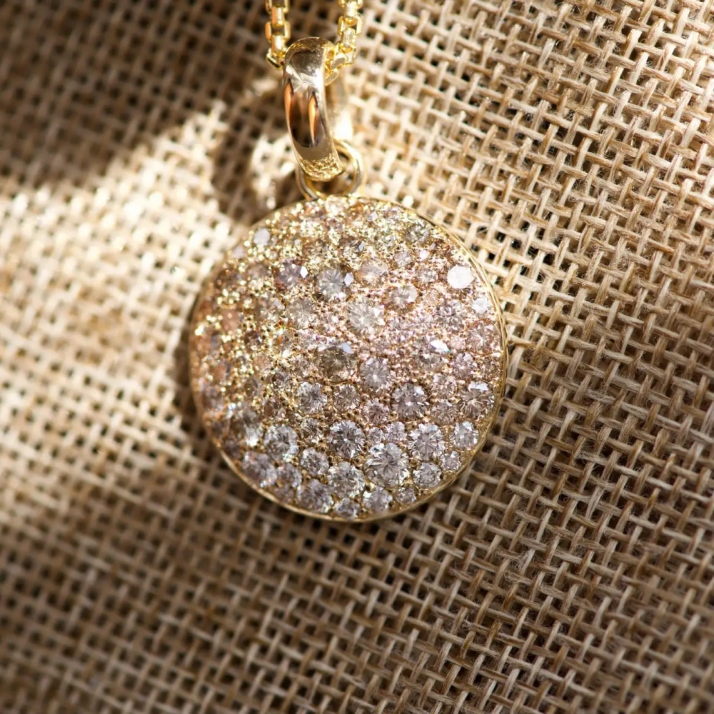 4 Carat Champagne, White Diamonds 14 Karat Yellow Gold Pendant Chain Glow by D&A