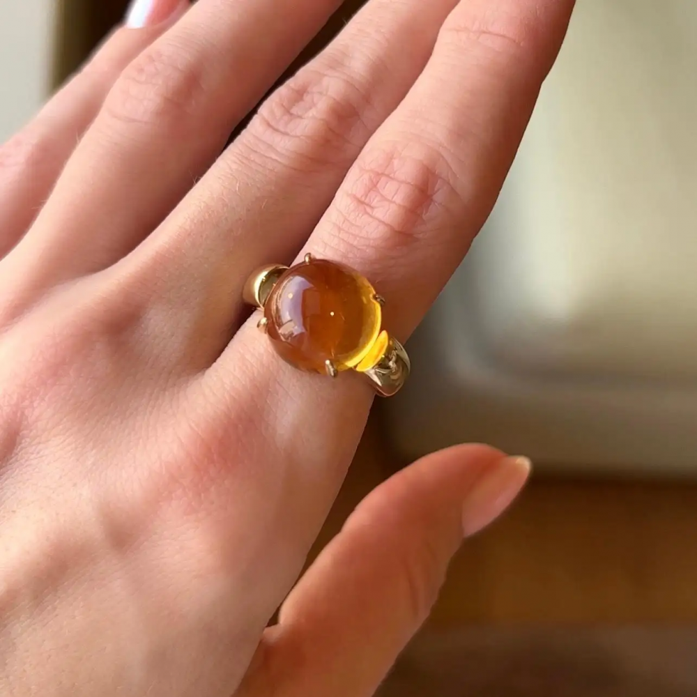 10 Carat Citrine Cabochon 18 Karat Yellow Gold Ring by D&A