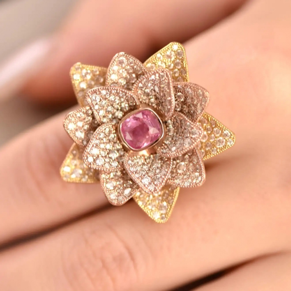 1,6 Carat Pink Sapphire Diamonds 18 Karat Rose Gold 