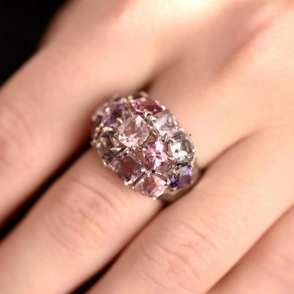 12 Carat Natural Grey Spinel 14 Karat White Gold Cocktail Ring by D&a