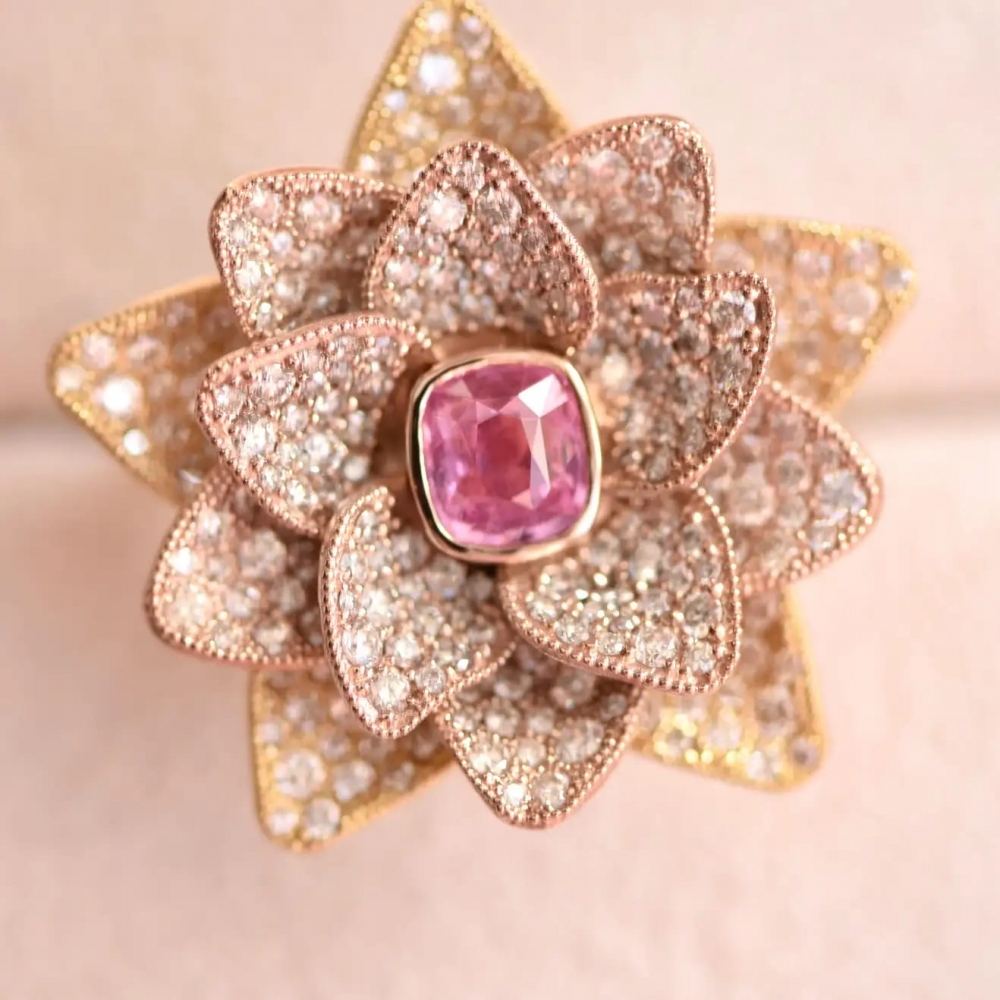 1,6 Carat Pink Sapphire Diamonds 18 Karat Rose Gold 