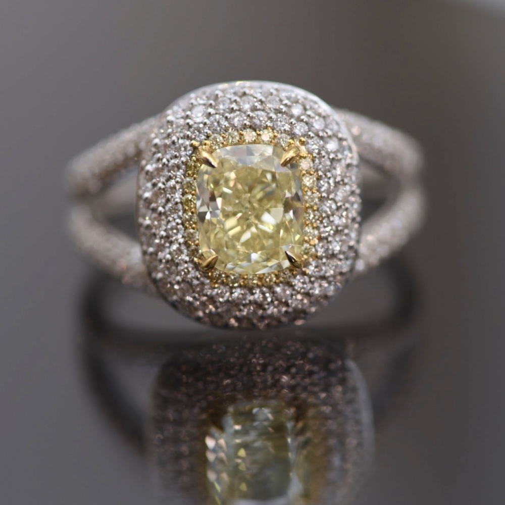 Fancy Yellow Diamond and White Diamond White Gold Cocktail Ring