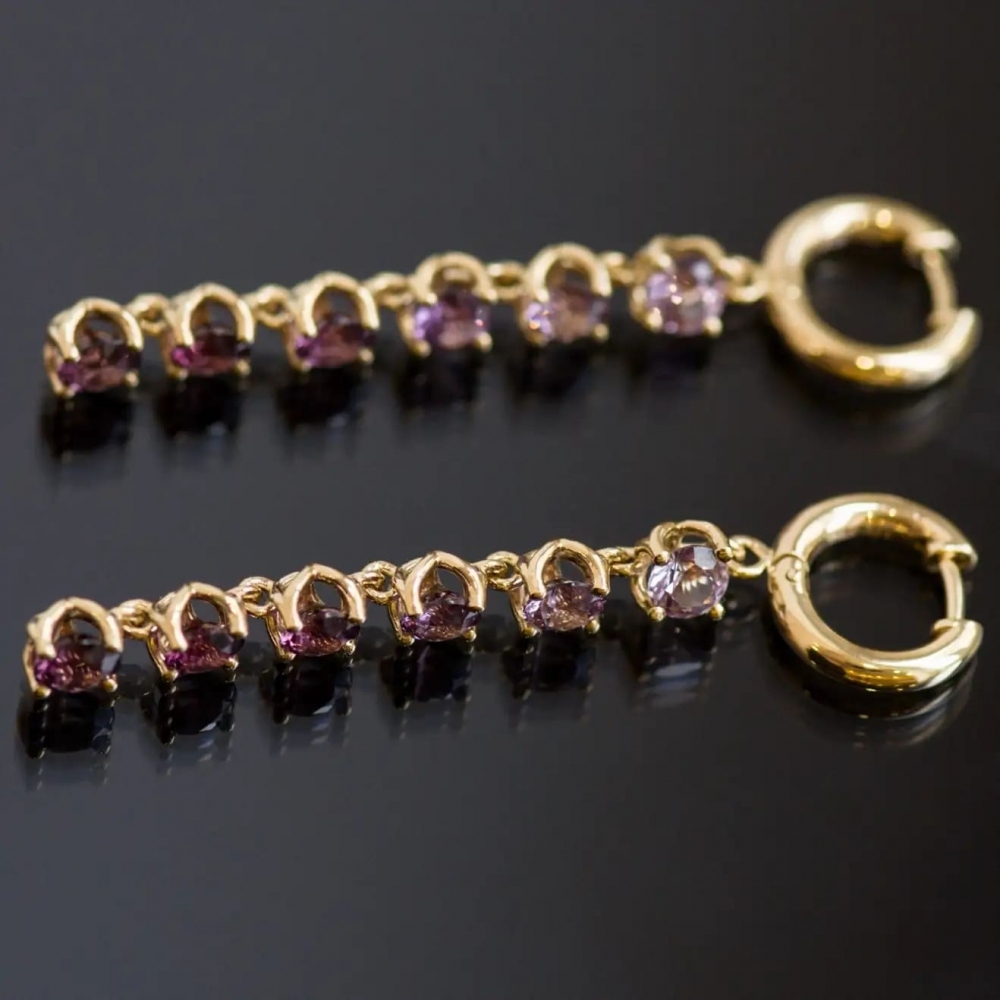 6.5 Carat Natural Lilac Spinel 14 Karat Yellow Gold Hoop Earrings