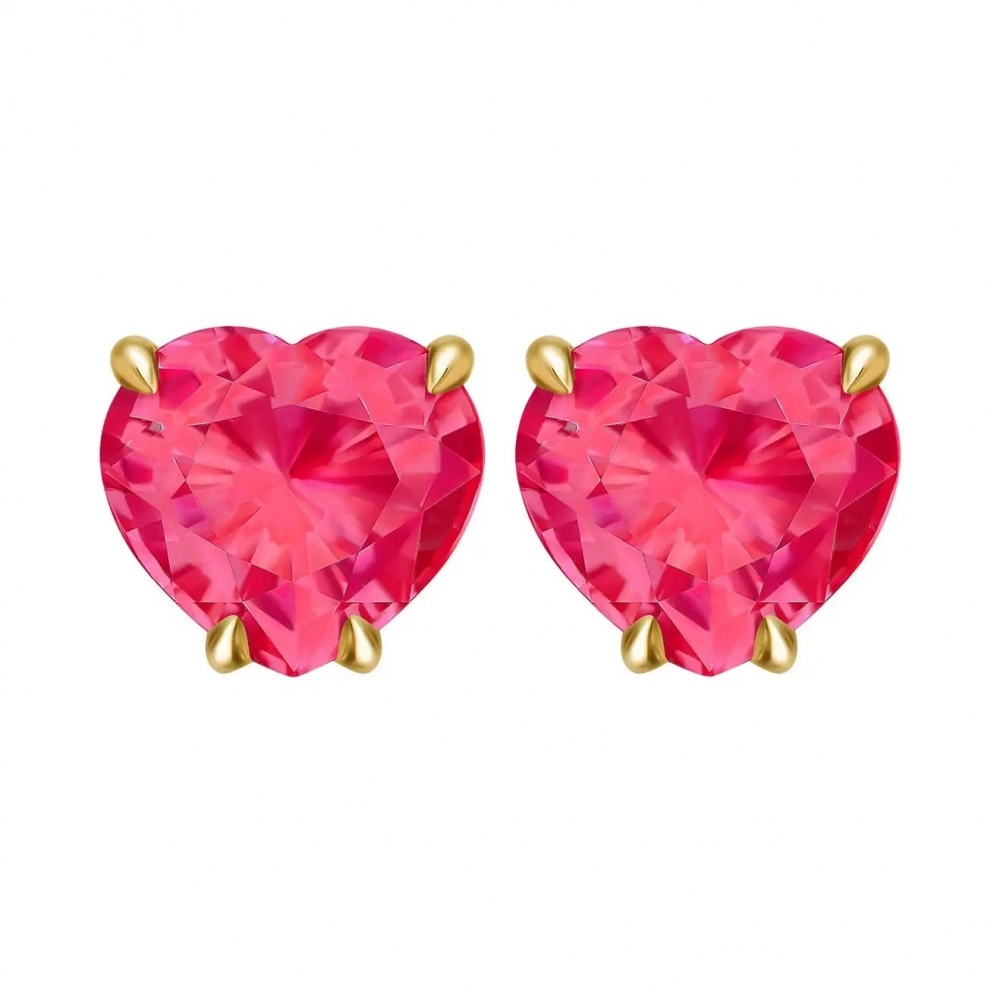 2,2 Carat Vivid Pinkish-Red Rubies 18 Karat Yellow Gold Stud Earrings