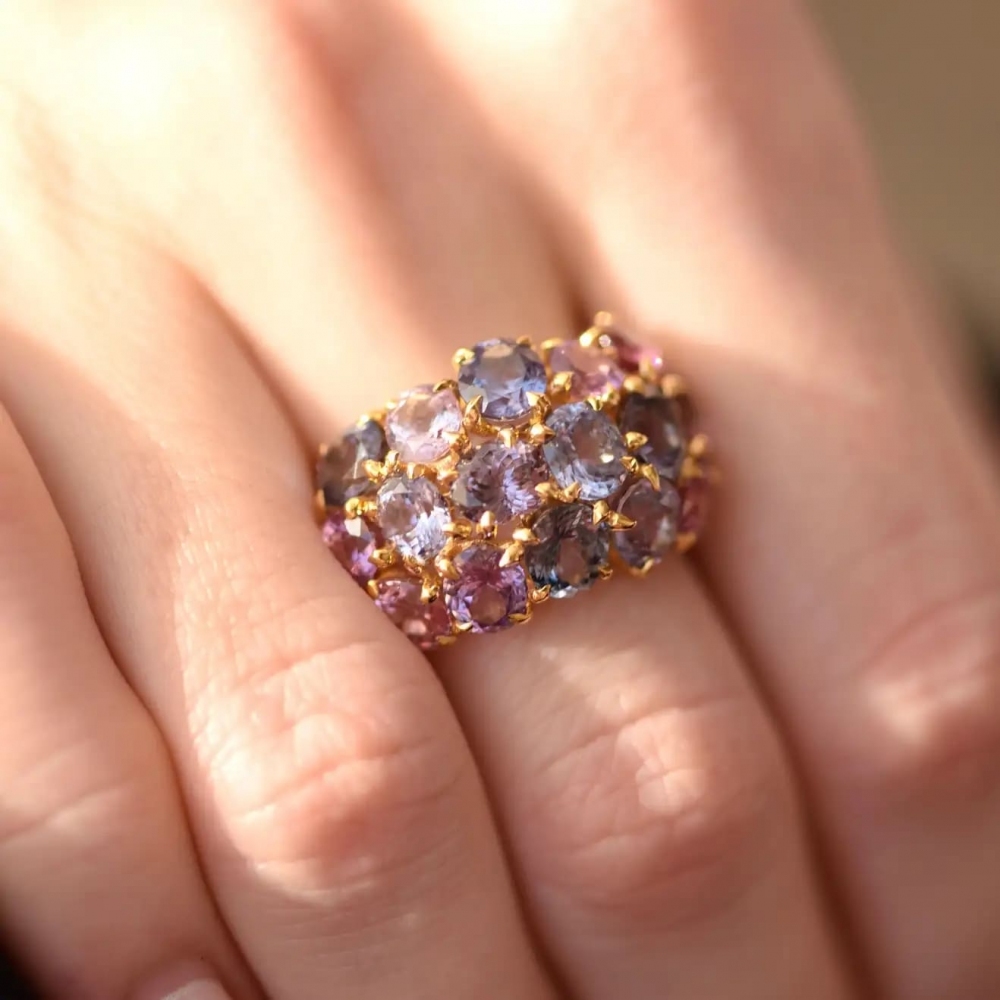 10 Carat Natural Purple Spinel 14 Karat Yellow Gold Cocktail Ring by D&A