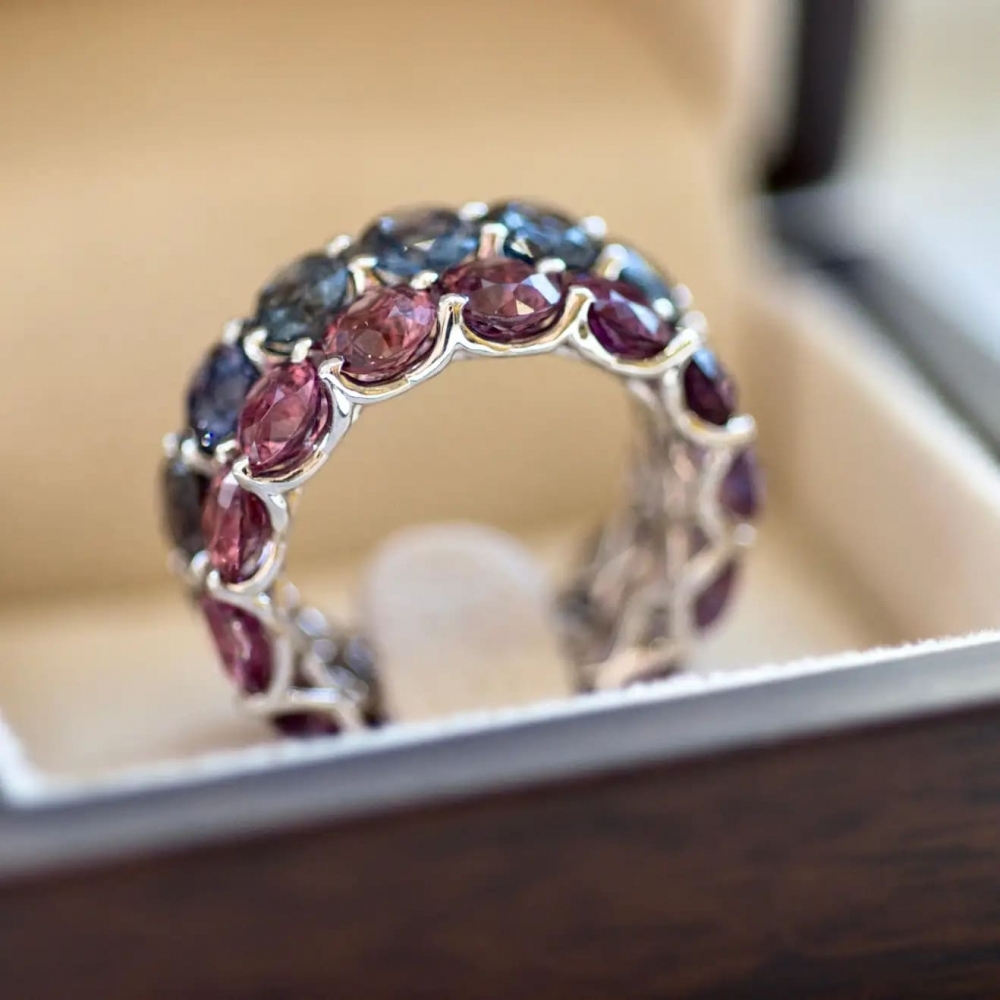 Spinel Mix Color 14 Karat White Gold Infinity Ring
