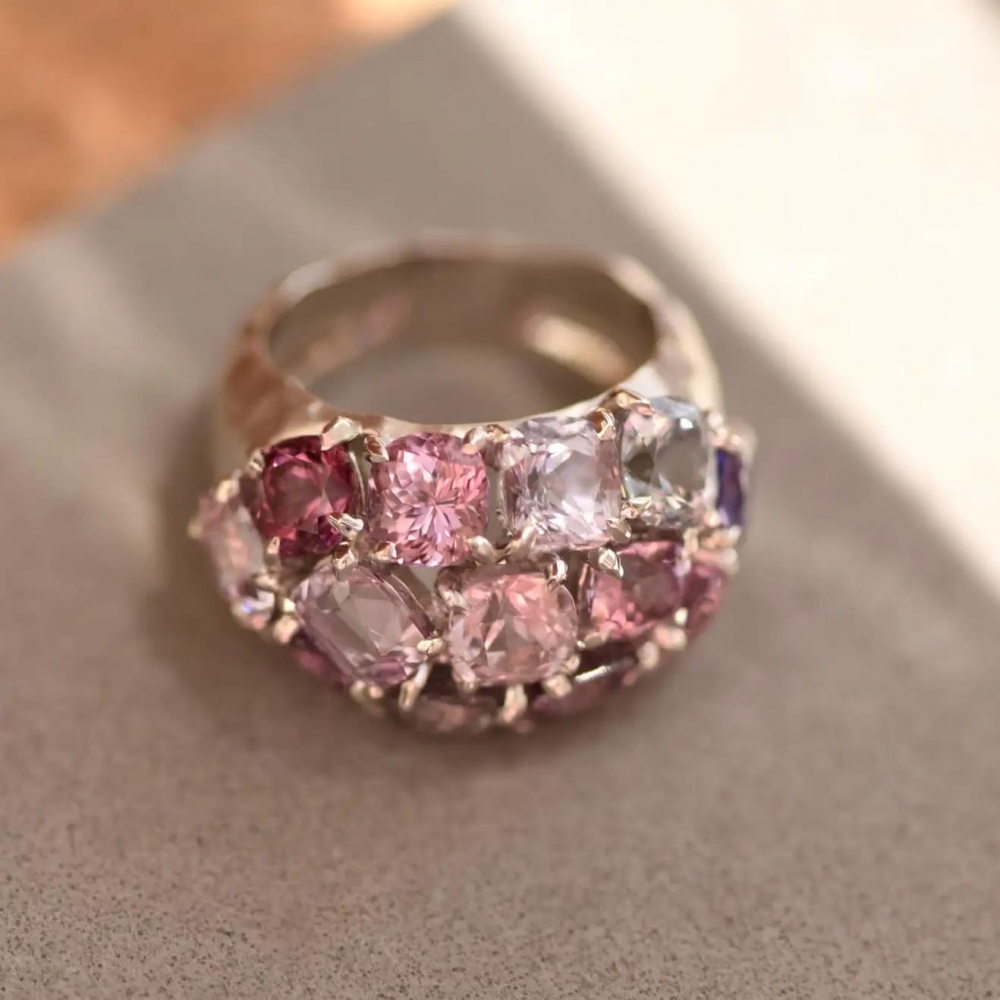 12 Carat Natural Grey Spinel 14 Karat White Gold Cocktail Ring by D&a