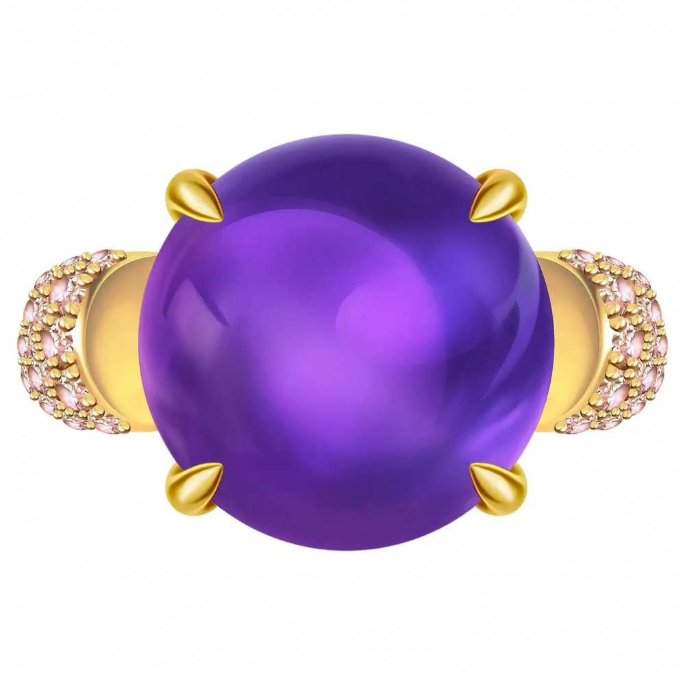 10,7 Carat Amethyst Cabochon Pink Sapphire 18 Karat Yellow Gold Ring by D&A