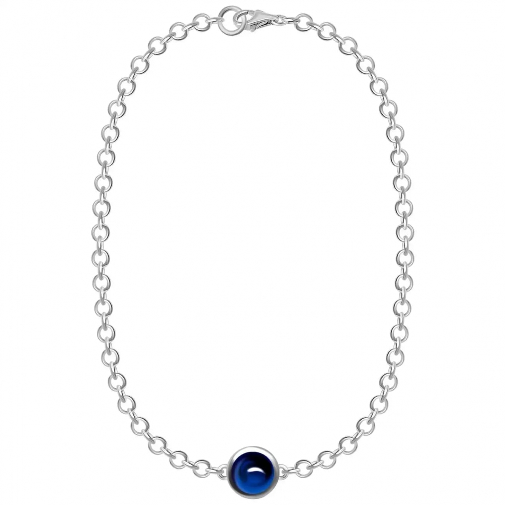 2 Carat Natural Blue Sapphire Cabochon 18 Karat White Gold Chain Bracelet