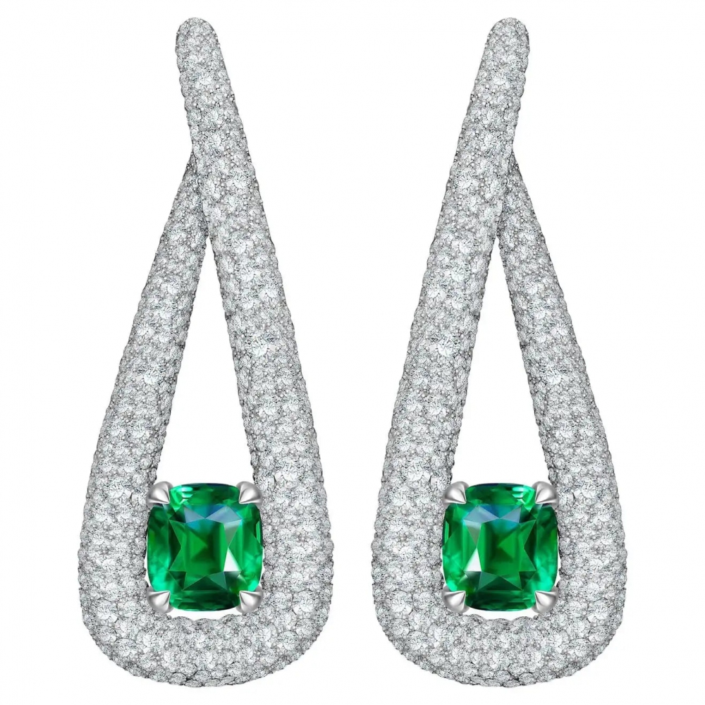 10,27 Carat Natural Tsavorite Diamonds 18 Karat White Gold Earrings by D&A