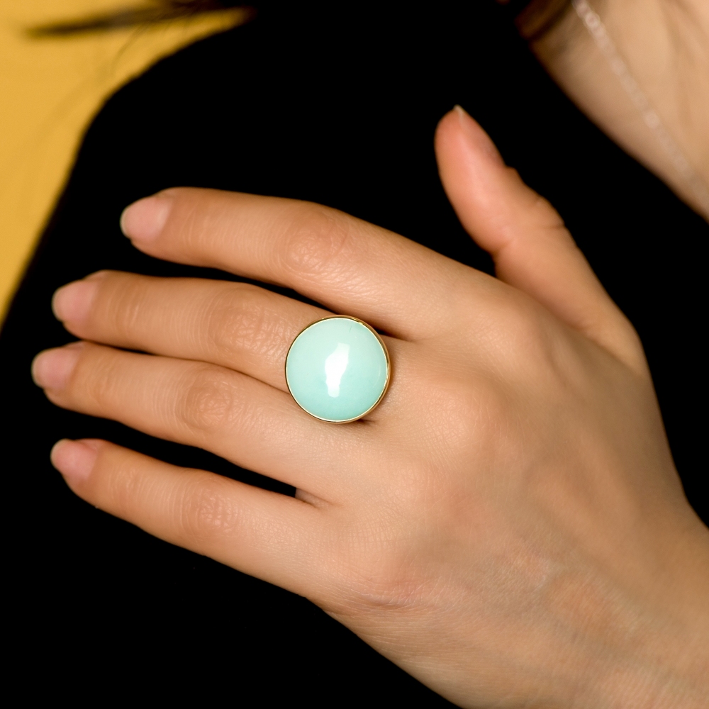 Natural Blue Turquoise Yellow Gold Cocktail Ring