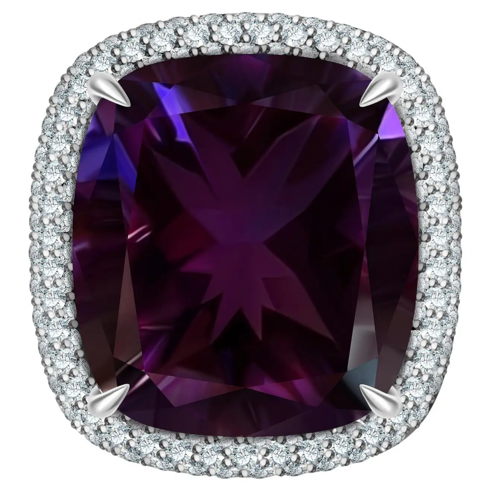 25 Carat Brazilian Purple Amethyst Diamonds 18 Karat White Gold Cocktail Ring