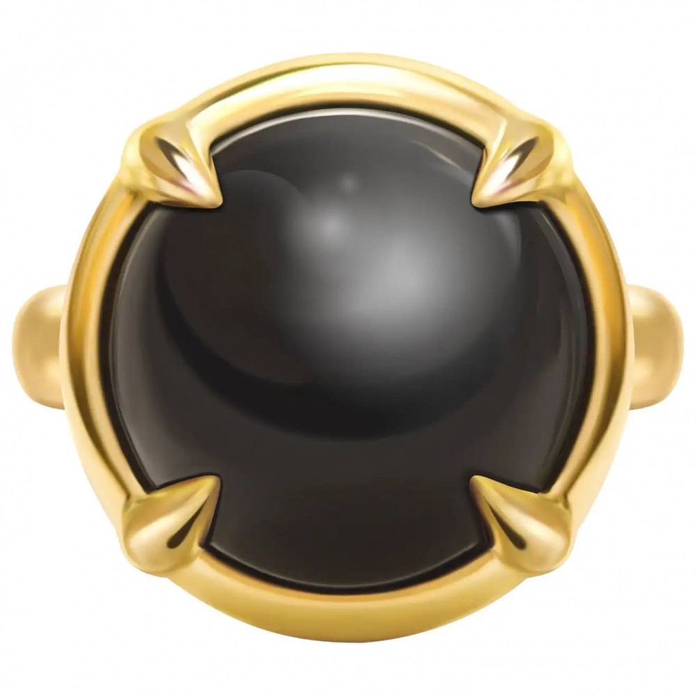 19 Carat Natural Black Obsidian 14 Karat Yellow Gold Ring