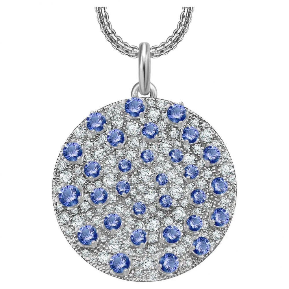 1,2 Carat Blue Sapphire Diamonds 18 Karat White Gold Galaxy Pendant by D&A