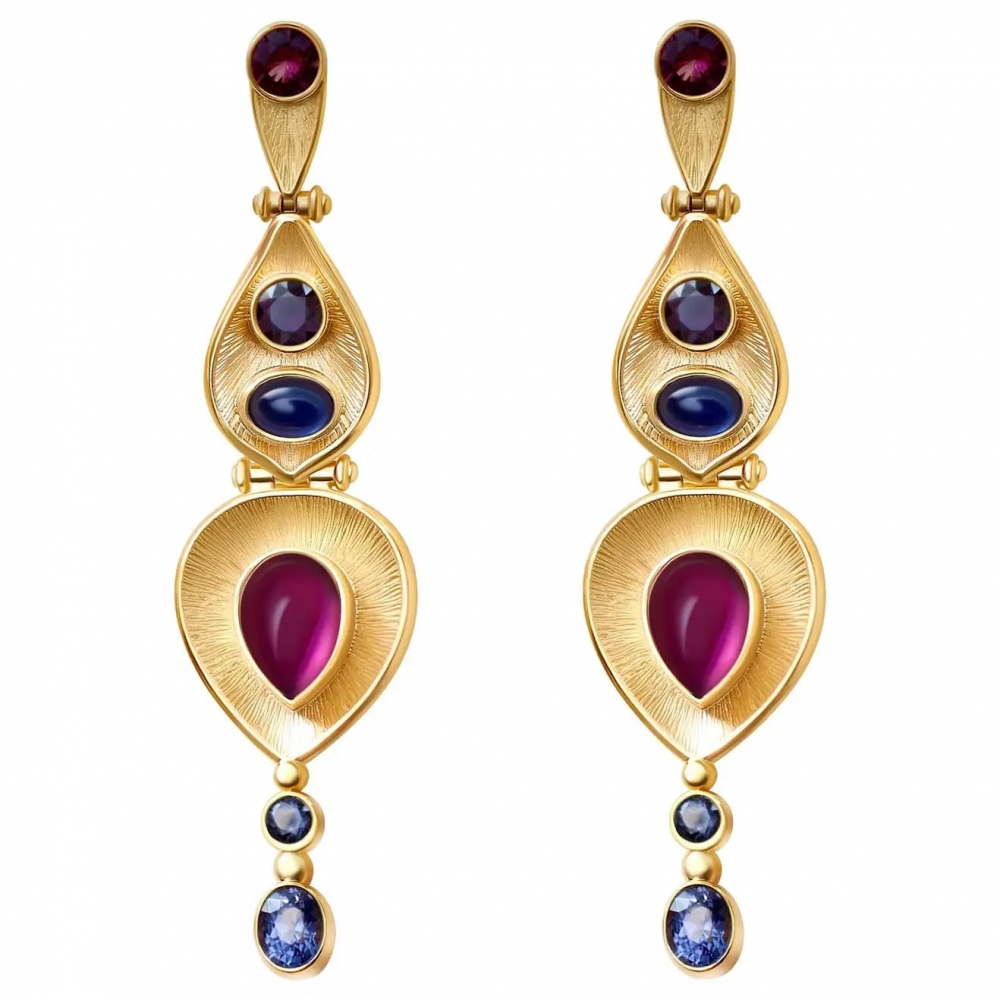 9 Carat Garnet Color Change Sapphire Spinel 18 Karat Yellow Gold Egypt Earrings